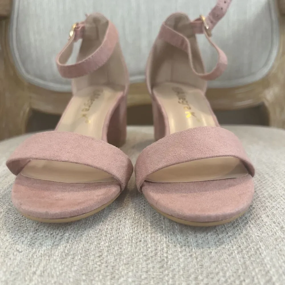 Allegra K Ankle Strap Block Low Heel Sandal Women's 6 Light Pink Wedding Summer - Picture 3 of 12